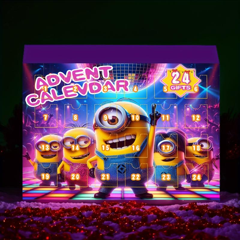 Minions Series Christmas Countdown Calendar - 24-Day Countdown Surprise Mystery Box, with 24 Random Collectible Character Dolls, Artistic Decor Style, PVC, No Electricity Required, Very Suitable for Christmas and New Year Gifts