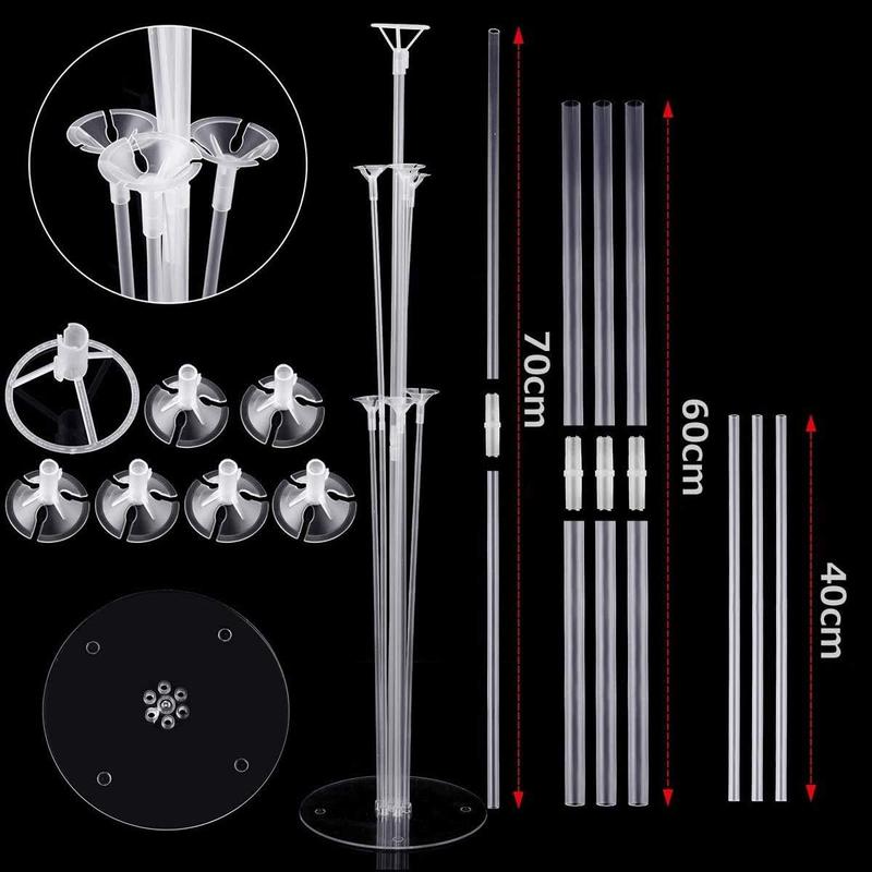 4pcs Balloon Stand Kit Balloon Table Stand Kit balloon sticks with cups easy assembly Balloon Holder 2set Clear Balloon Stand Kit Including 11 sticks, 7 cups, 4 union joints and 1 base per Tree Transparent