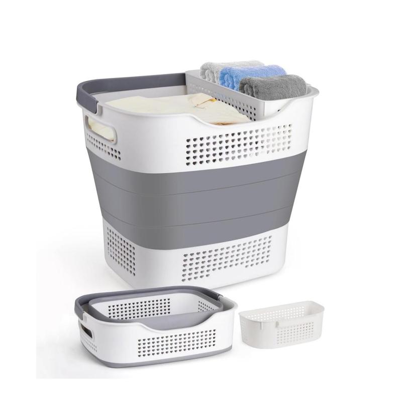 Collapsible Laundry Basket with Detachable Underwear Basket, Pop Up Multifunctional Space Saving Clothes Storage Container with Handles, Clothes Organizer for Washing Home Bathroom Dormitory Hotel