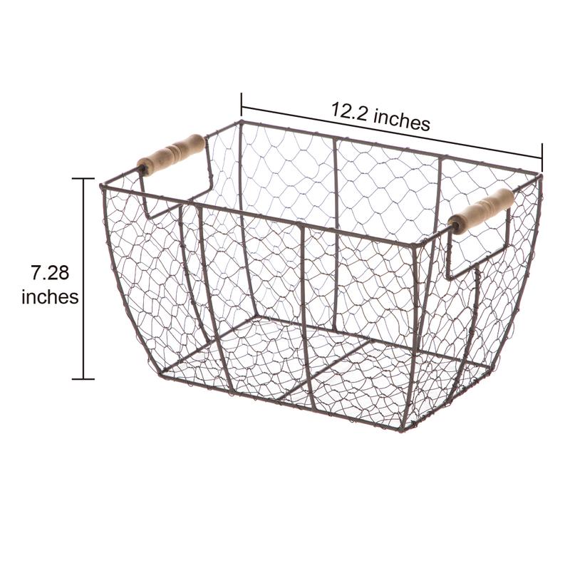 Decorative Brown Chicken Wire Basket with Wood Handles. 12.2x8x7.28