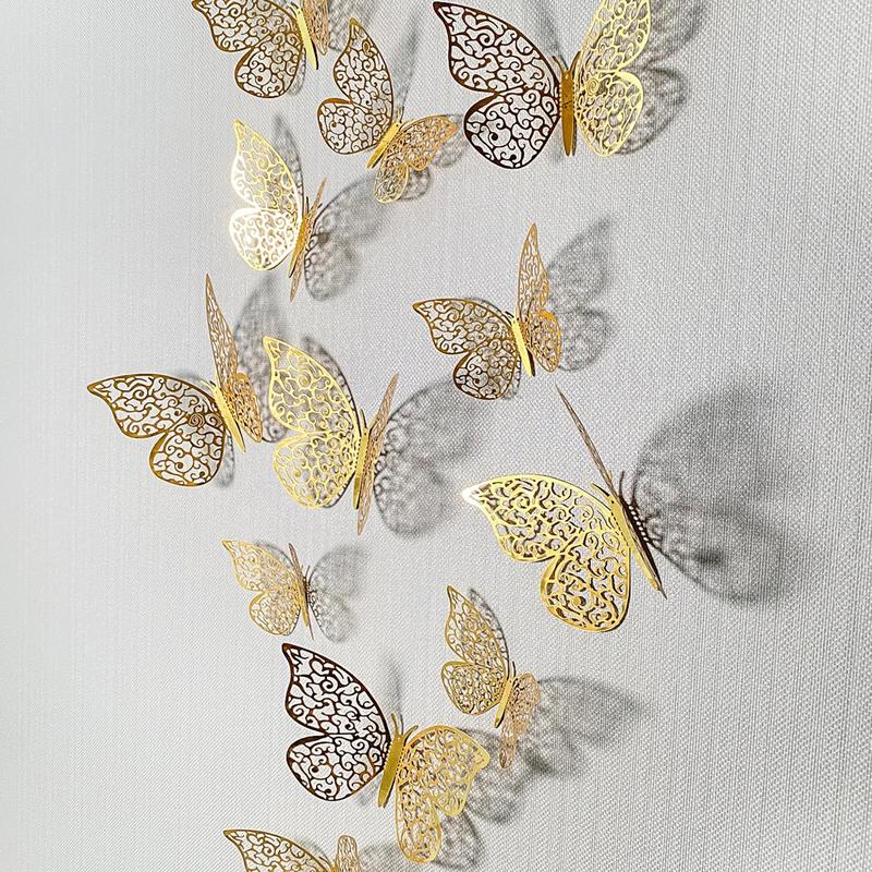 3D Butterfly Shaped Wall Sticker for Room Decor, Creative Hollow Out Wall Decorative Sticker, Beautiful Wall Art Paper Decal For Party Cake Home Decoration, Bedroom Decor, Fall Decor