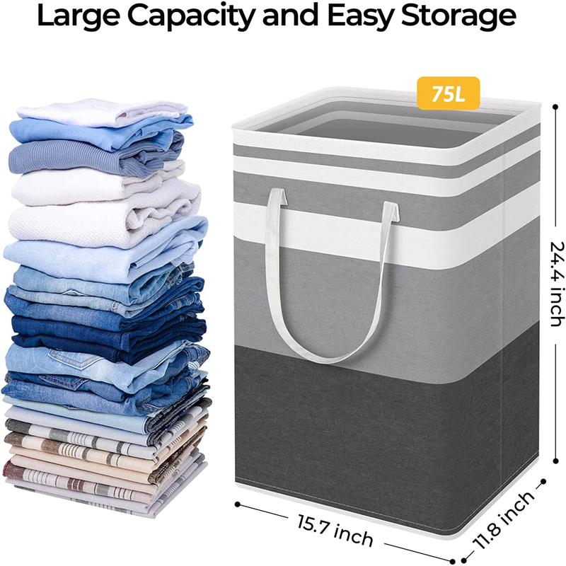 Homehacks 2-Pack Large Laundry Basket, Waterproof, Freestanding Laundry Hamper, Collapsible Tall Clothes Hamper with Extended Handles for Clothes Toys in the Dorm and Family-(Gradient Grey, 75L) HomeHacks