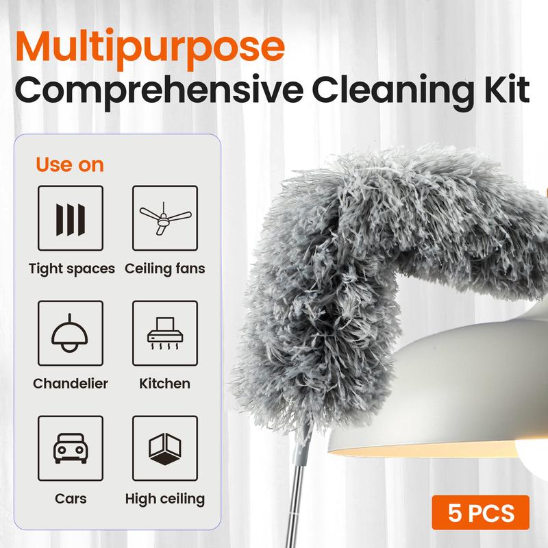 Dusters with Extension Pole Reusable Dust Cleaner Set Removable Duster Kit Washable Duster Cleaning Kit Effective Duster Set for Ceiling Fans Blinds Cobweb Home