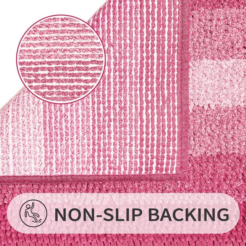 Pink Bathroom Rug Set 2 Piece, Chenille Non Slip Bath Mat Set, Absorbent Shower Rug and Bath Room Floor Mats, Quick Dry Bathmat Bathroom Decor Accessories for Tub, 16