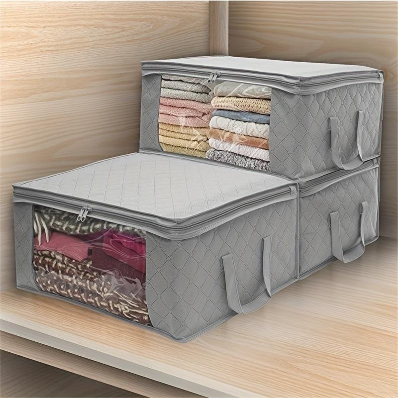 1 3pcs Foldable Storage Bags - Large Capacity Clothes Storage Containers with Lids and Handles for Organizing Bedroom Closet, Comforter Organization, and Storing Blankets, Clothing, and More