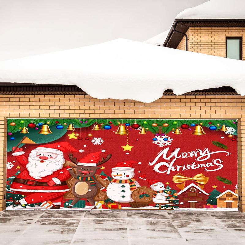 Christmas Themed Backdrop, 1 Count Merry Christmas Letter & Cartoon Pattern Backdrop, Festive & Party Supplies for Home & Garage Door Decor