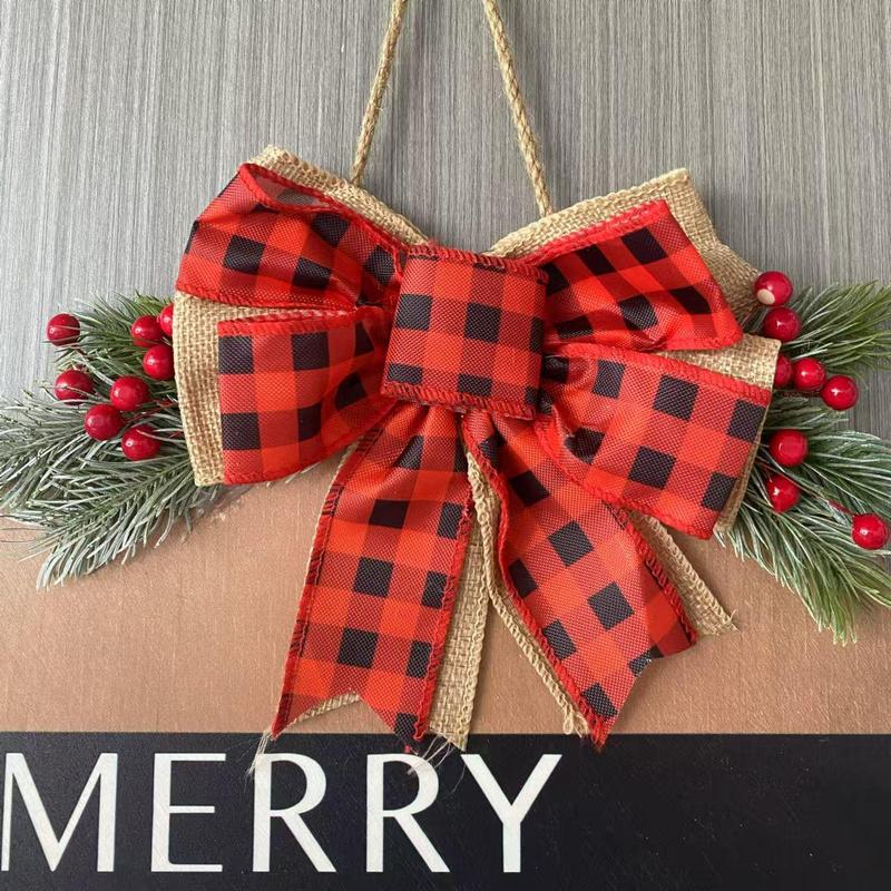 Merry Christmas Wreath Wood Sign, 1 Count Artificial Woven Christmas Plaque Front Door Decorations, Home Decorations for Porch Party Dining Room Farm