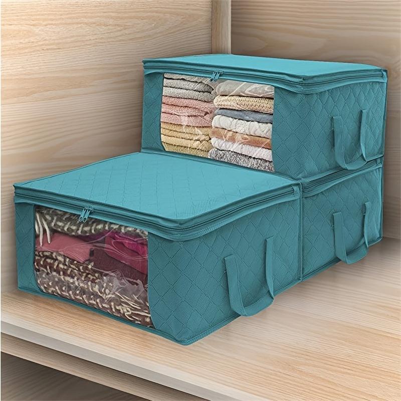 1 3pcs Foldable Storage Bags - Large Capacity Clothes Storage Containers with Lids and Handles for Organizing Bedroom Closet, Comforter Organization, and Storing Blankets, Clothing, and More