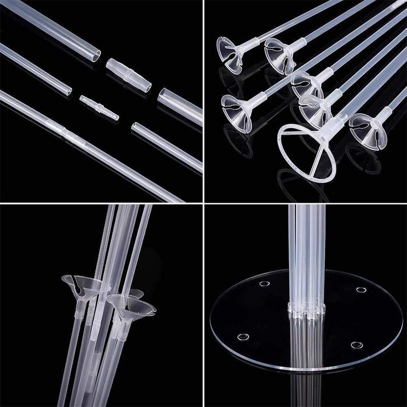 4pcs Balloon Stand Kit Balloon Table Stand Kit balloon sticks with cups easy assembly Balloon Holder 2set Clear Balloon Stand Kit Including 11 sticks, 7 cups, 4 union joints and 1 base per Tree Transparent