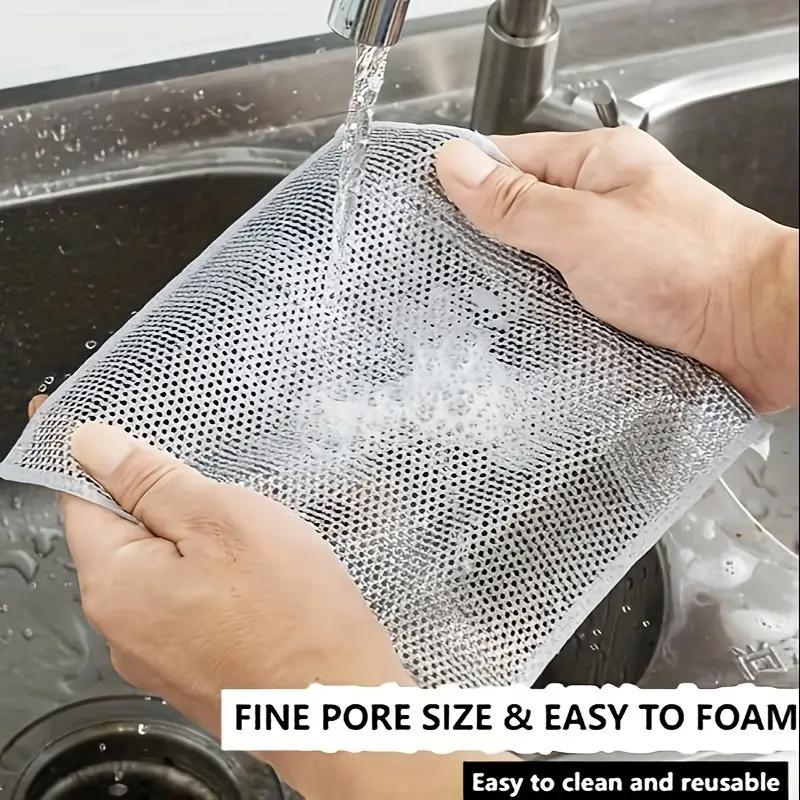 Wire Dishwashing Cloth, 12pcs Mesh Dishcloth for Kitchen Stove & Pot, Non-stick Oil-free Kitchen Cleaning Cloth, Cleaning Supplies