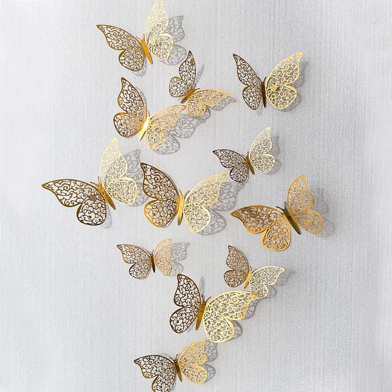 3D Butterfly Shaped Wall Sticker for Room Decor, Creative Hollow Out Wall Decorative Sticker, Beautiful Wall Art Paper Decal For Party Cake Home Decoration, Bedroom Decor, Fall Decor