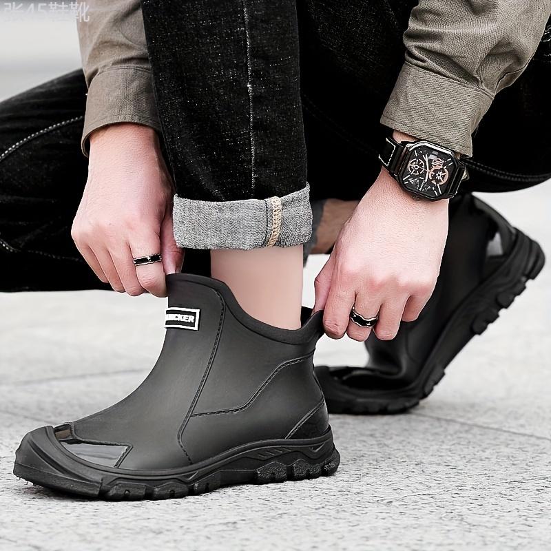 Men's Durable Ankle High Water Boots, Water Proof Rain Boots For All Seasons Rainy Day Outdoor Street Walking Gardening wellies Shoe