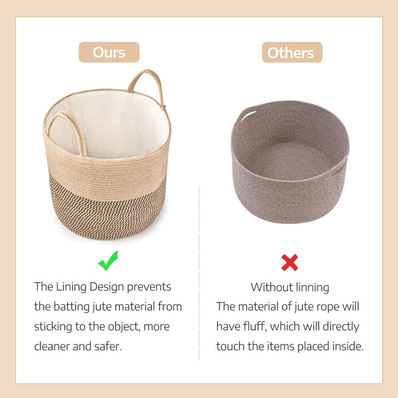 Woven Storage Basket Decorative Rope Basket Wooden Bead Decoration Plant Organizer Bin with Decor