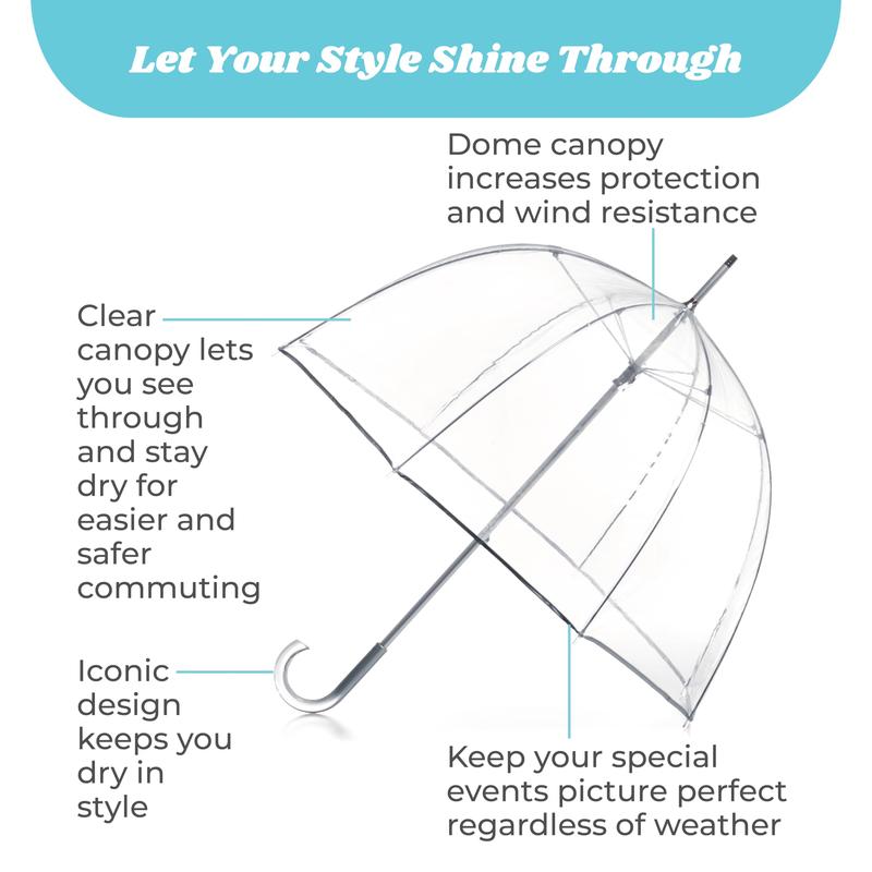 Adult Clear Bubble Umbrella with Dome Canopy and Lightweight Wind and Rain Protection