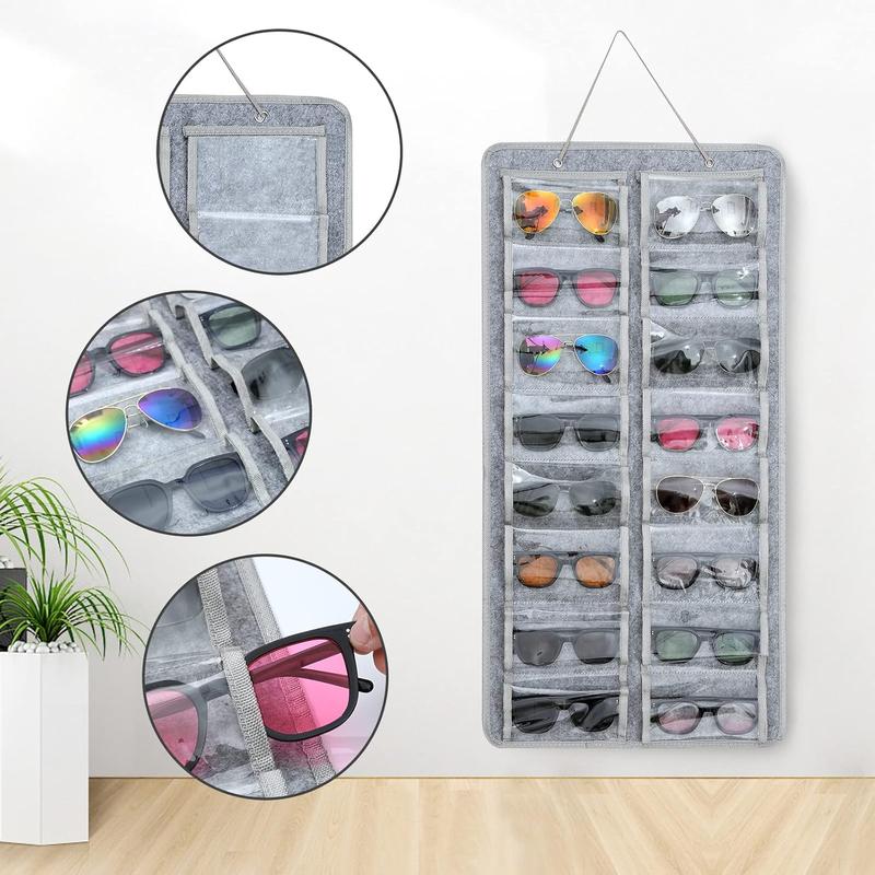 Sunglasses Dust-Proof Organizer Storage Wall Mounted Hanging Sunglasses Organizer 16 Slots Glasses Storage Organizer Holder (Grey Large)