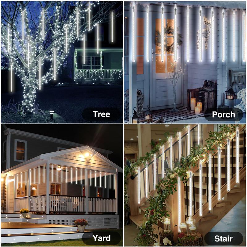 PEMOTech Blue Meteor Shower Lights - 16 Tubes 15.7inch 576 LED Christmas Lights Outdoor Waterproof