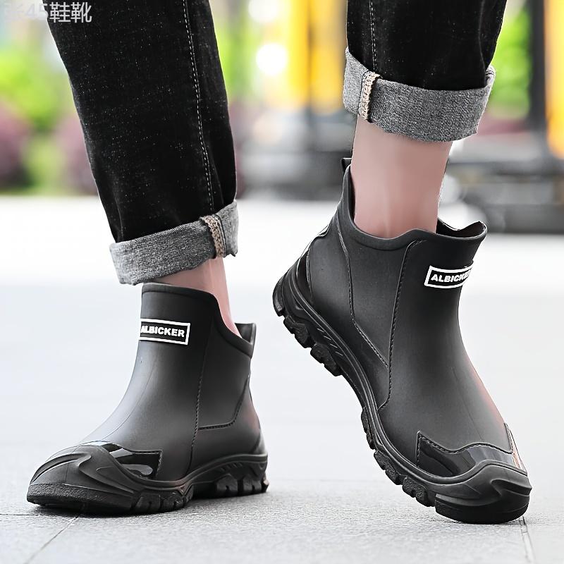 Men's Durable Ankle High Water Boots, Water Proof Rain Boots For All Seasons Rainy Day Outdoor Street Walking Gardening wellies Shoe