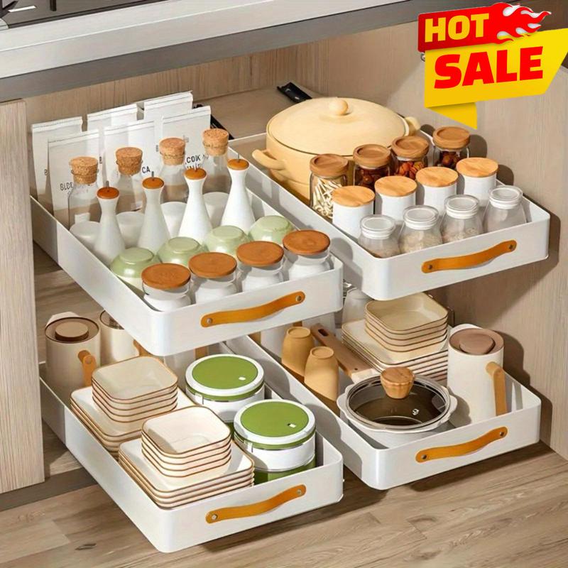 「12h to ship」Pull out Cabinet Organizer Fixed with Adhesive Nano Film, Heavy Duty Slide Out Pantry Shelves Drawer Storage, Pull Out Drawer for Kitchen, Pantry, Bathroom, 11.81