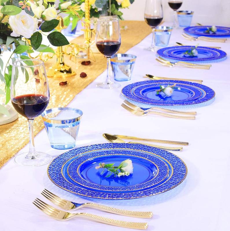 102 count Blue Plastic Plates - Disposable Blue Party Plates Include 51 count 10.25inch Dinner Plates & 51 count 7.5inch Dessert Plates for Wedding & Party