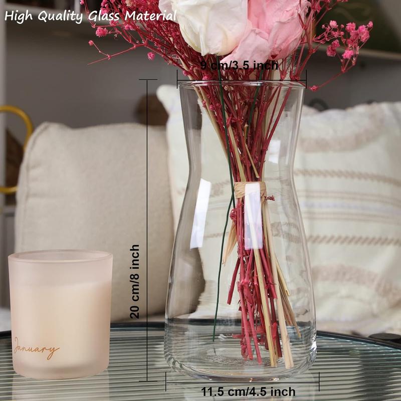 8 inch Clear Glass Flower Vases for Centerpiece Table Home Indoor Desk Decor,Ins Modern Boho Style Vase for Wedding Housewarming Gift Decoration Decorative Floral Ornaments Glossy