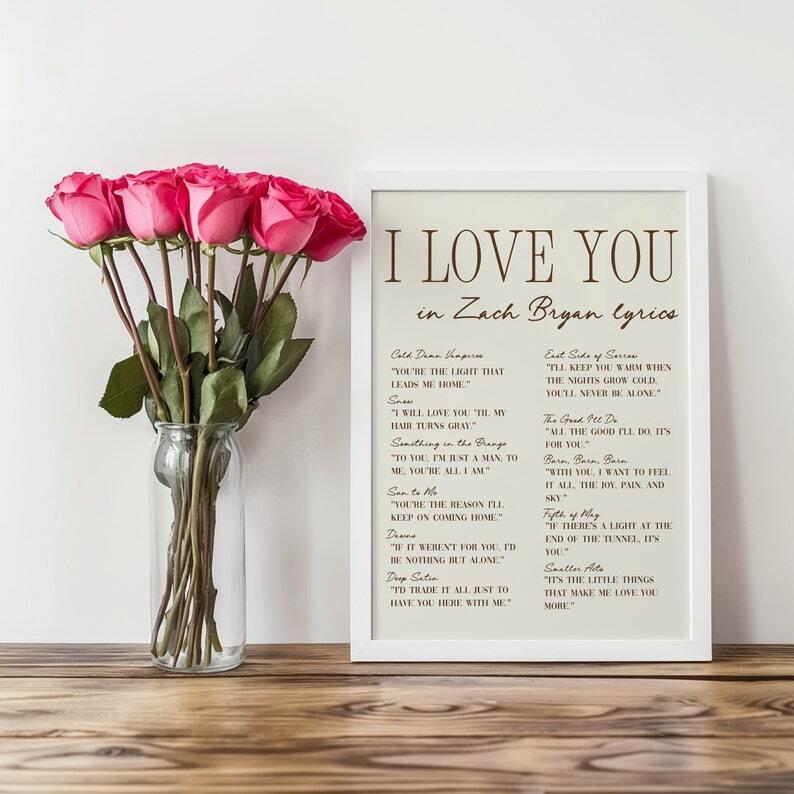 I Love You Lyrics - ZB Art Print, Romantic Coastal Cowgirl Wall Art, Preppy College Apartment Decor, Perfect for Music Lovers and Stylish Spaces