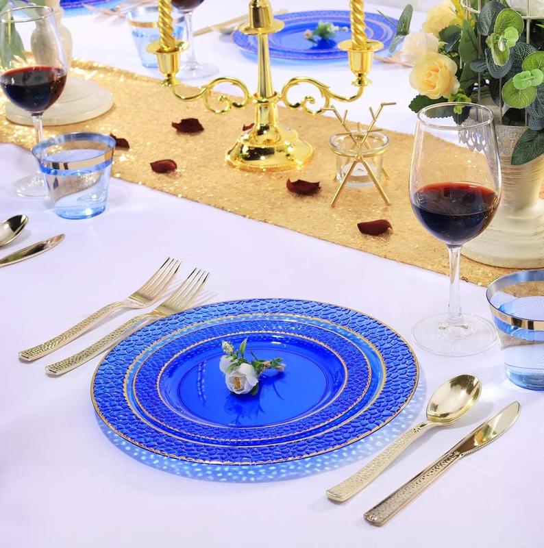 102 count Blue Plastic Plates - Disposable Blue Party Plates Include 51 count 10.25inch Dinner Plates & 51 count 7.5inch Dessert Plates for Wedding & Party