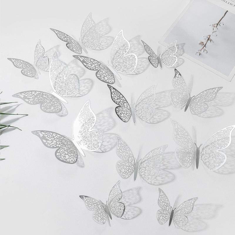 3D Butterfly Shaped Wall Sticker for Room Decor, Creative Hollow Out Wall Decorative Sticker, Beautiful Wall Art Paper Decal For Party Cake Home Decoration, Bedroom Decor, Fall Decor