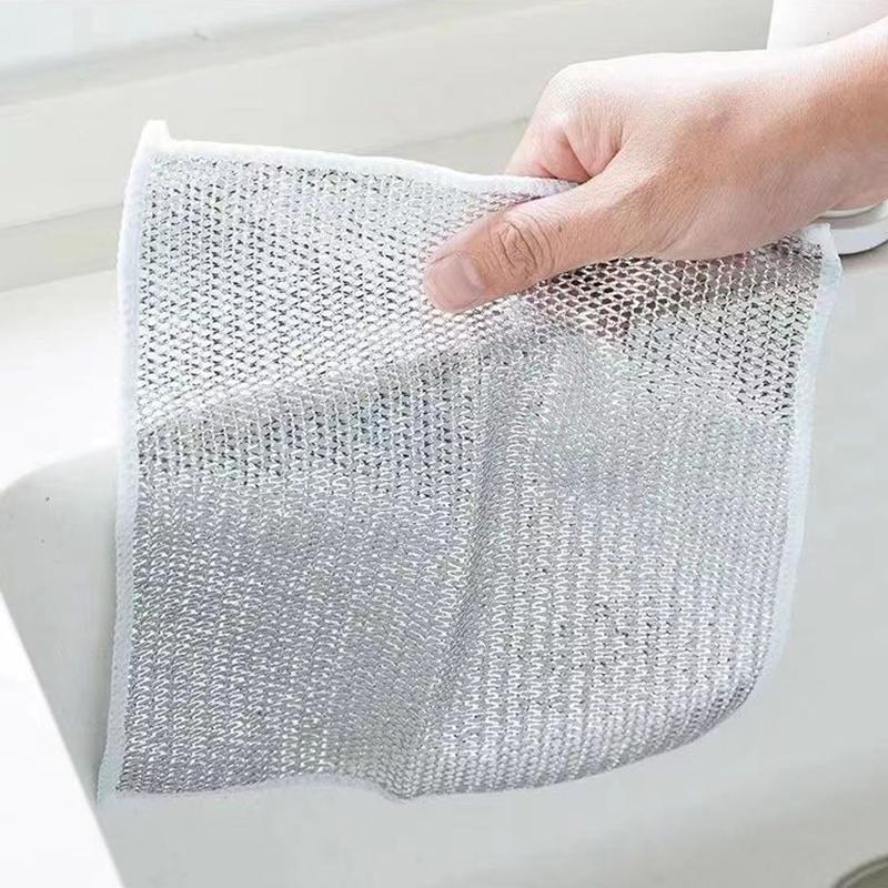 Double Layer Wire Dish Cloth, Kitchen Cleaning Rag, Multi-purpose Wire Miracle Cleaning Cloth for Cookware, Sinks, Dishes, Cooktops