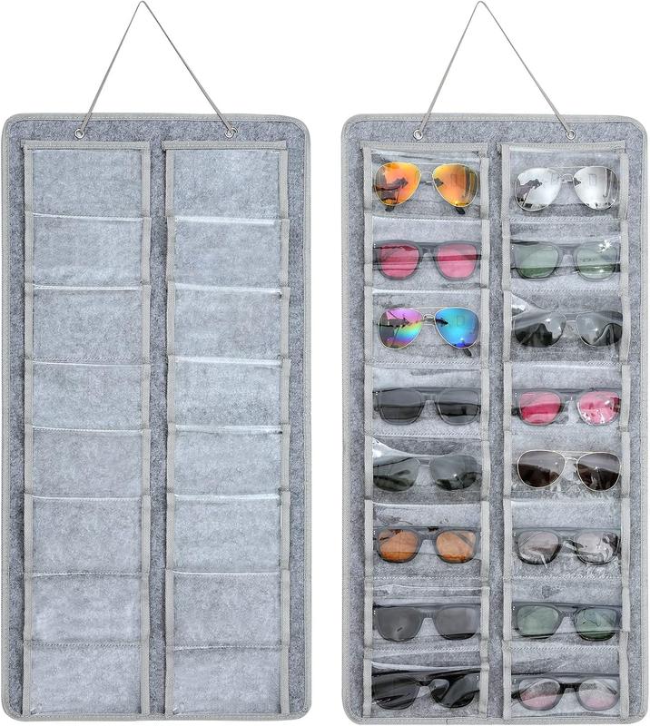 Sunglasses Dust-Proof Organizer Storage Wall Mounted Hanging Sunglasses Organizer 16 Slots Glasses Storage Organizer Holder (Grey Large)