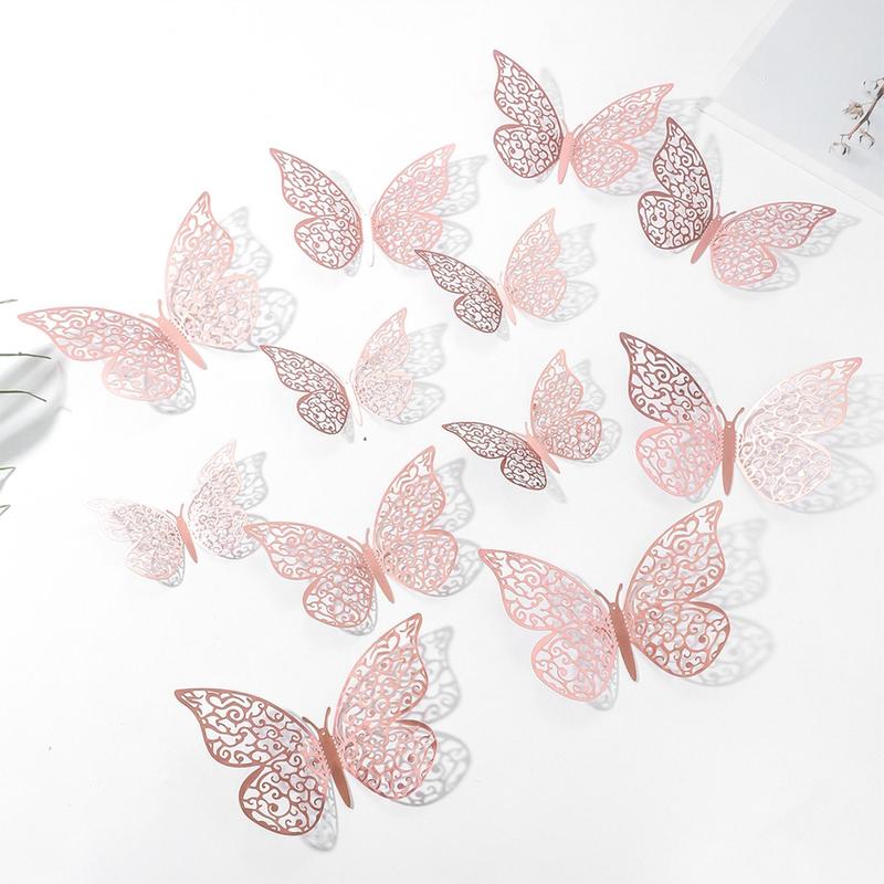 3D Butterfly Shaped Wall Sticker for Room Decor, Creative Hollow Out Wall Decorative Sticker, Beautiful Wall Art Paper Decal For Party Cake Home Decoration, Bedroom Decor, Fall Decor