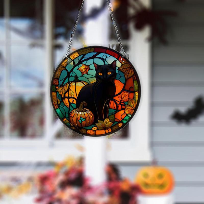 Black Cat Pattern Hanging Decor, 1 Count Exquisite Round Acrylic Hanging Ornament, Wall Decor for Home, Cafe, Party