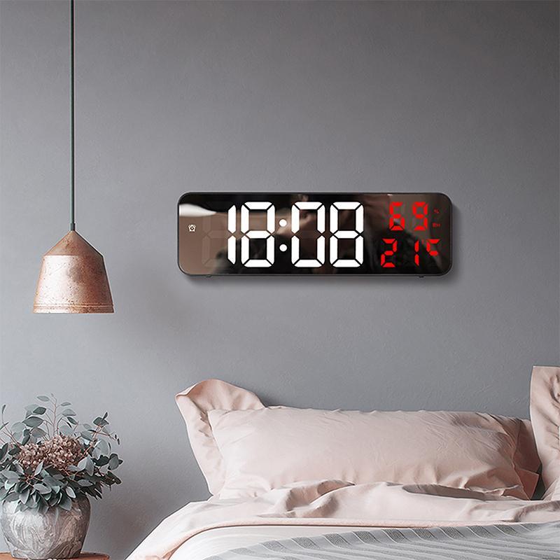 USB Charging Mirror Large Screen Electronic Alarm Clock for Room Decor, LED Display Wall Clock, Home Decor for Living Room, Bedroom Decor