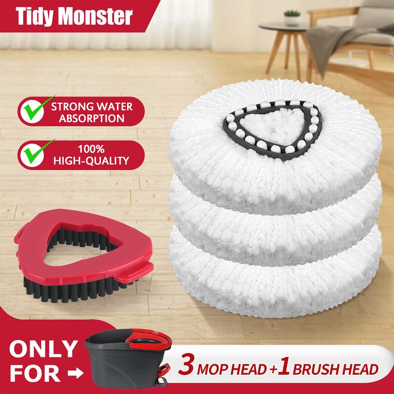 Spin Mop Head & Scrub Brush Head Refills for O-Cedar EasyWing Spin Mop System. Microfiber Mop Scrubber Replacements for Velida Ocedar 1-tank System