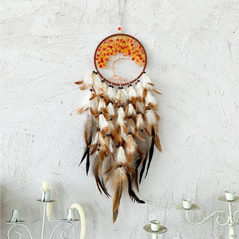 Tree Of Life Dream Catcher, 1 Count Handmade Feather Dream Catcher, Hanging Dream Catcher, Summer Gift Ideas, Vanity Decor Accessories