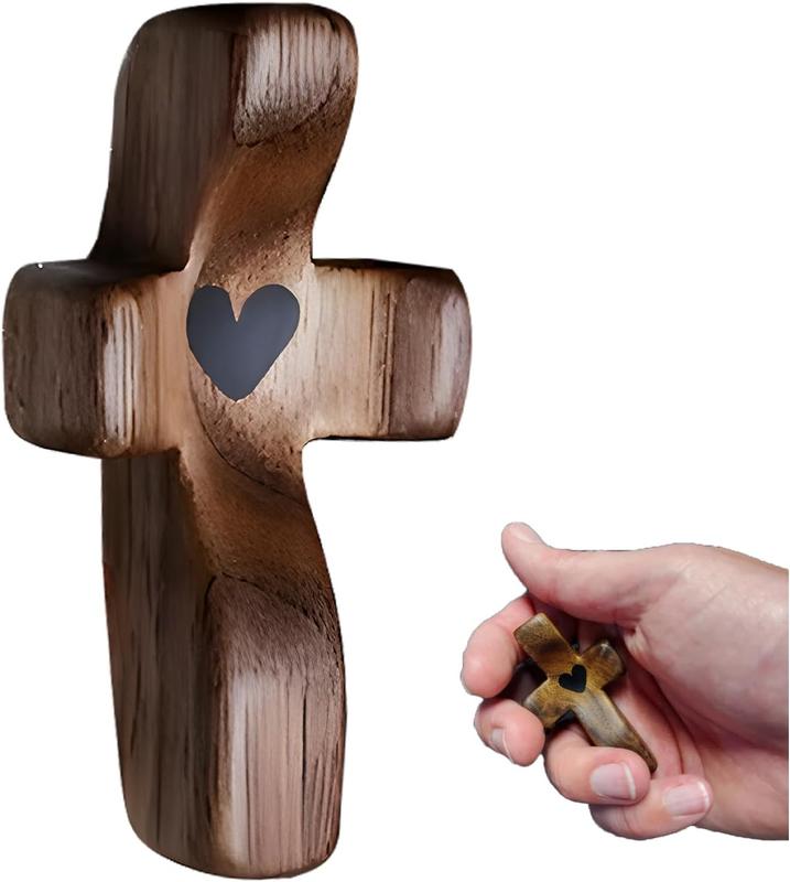 Encouragement Gift, Relieve Anxiety Comfort Cross for Clutching, Clinging and Praying, Pocket Olive Wood Cross Religious Gift for Children and Adults (5 Pcs)