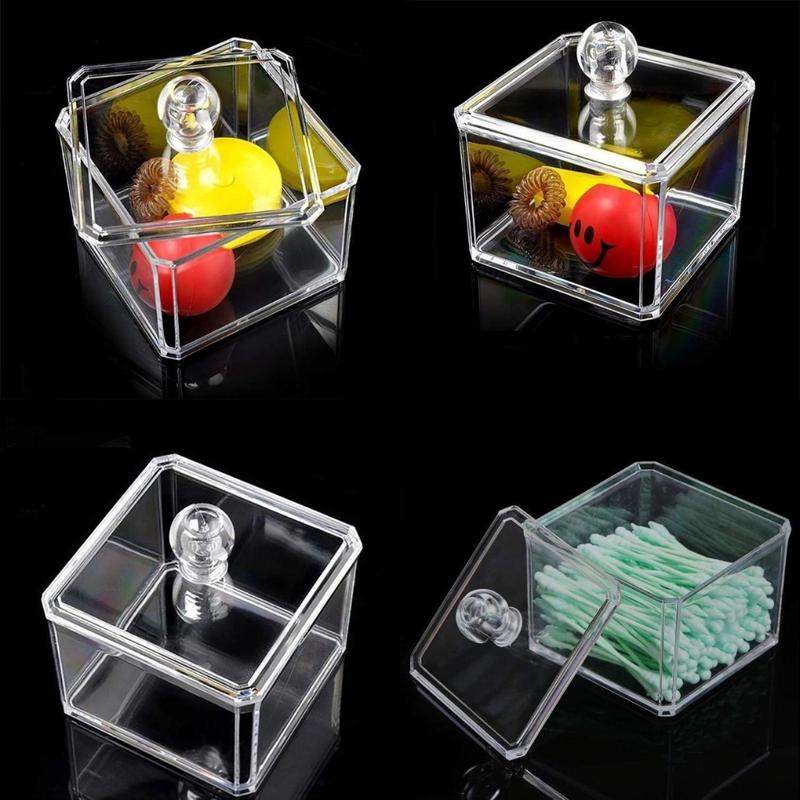 Square Acrylic Cotton Ball Holder Q-tip Holder Bathroom Swab Dispenser(Creative Life Pavilion) Bottles Organiser Tin Canister