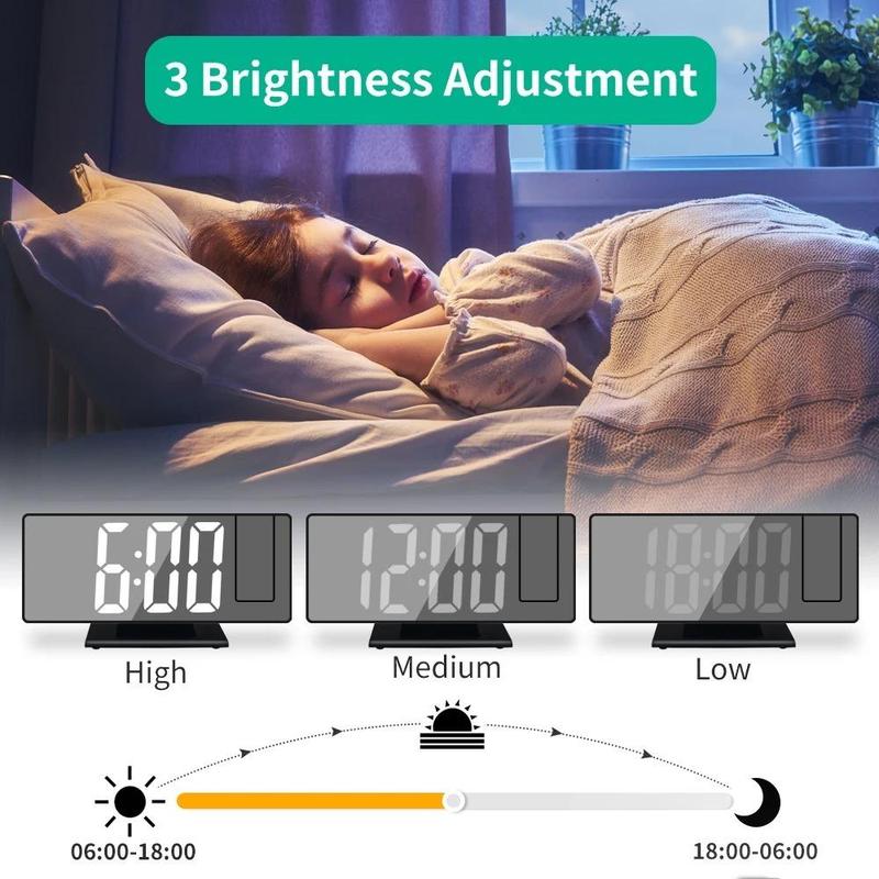 180° Arm Projection Alarm Clock, 1 Count USB Plug-in Digital Alarm Clock, Snooze Table Clock, 12 24H Projector Led Clock, Digital Clock, Home Decor