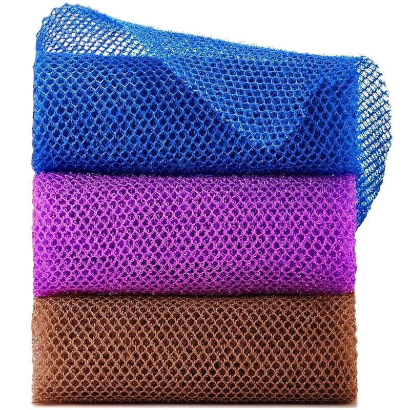 Net Bath Sponge, 3 Counts Bath Sponge Net, Long Net Bath Sponge, Exfoliating Shower Body Scrubber, Back Scrubber, Skin Smoother, Great for Daily Use