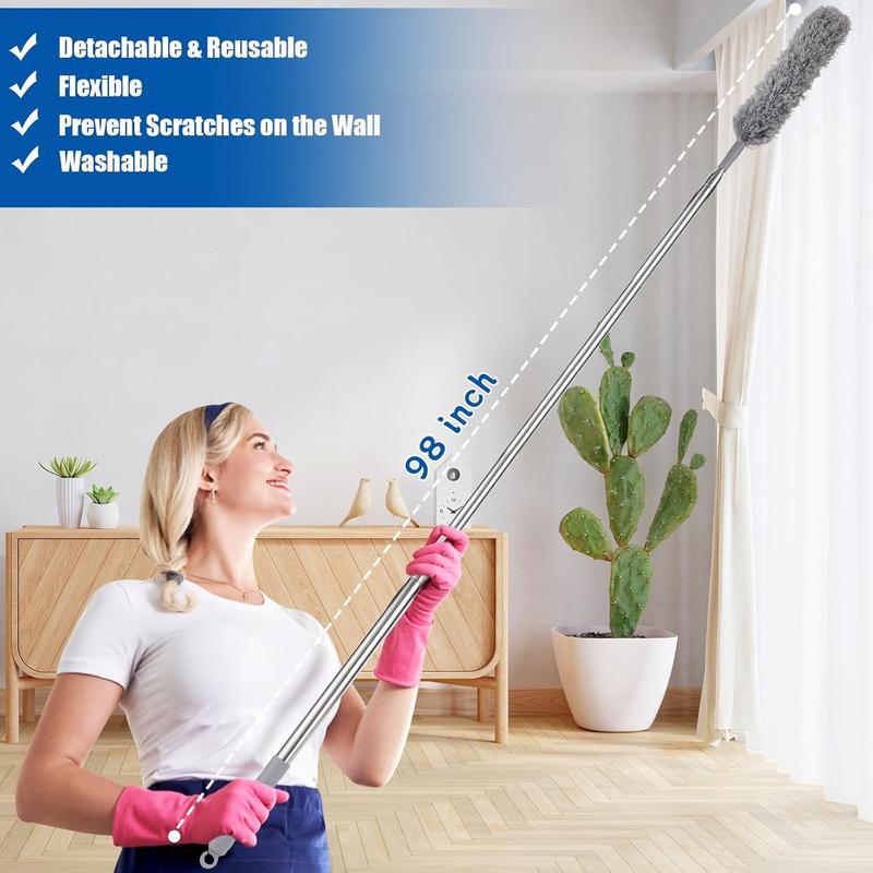 Dusters for Cleaning,9Pcs Feather Duster with Extension Pole Up to 100'',Extendable Bendable Washable Long Feather Duster for Cleaning Ceiling Chandelier,High Ceiling,Furniture