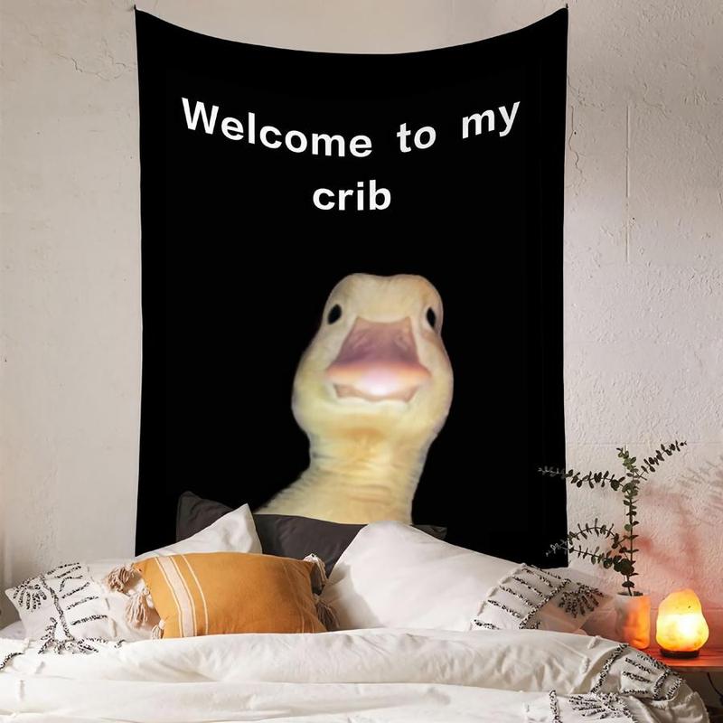 Welcome To My Crib Duck Pattern Tapestry, 1 Count Fun Duck Room Flag, Durable Wall Hanging Blanket for Home Bedroom Living Room Dormitory Decor, Bedroom Decor for Christmas Gift