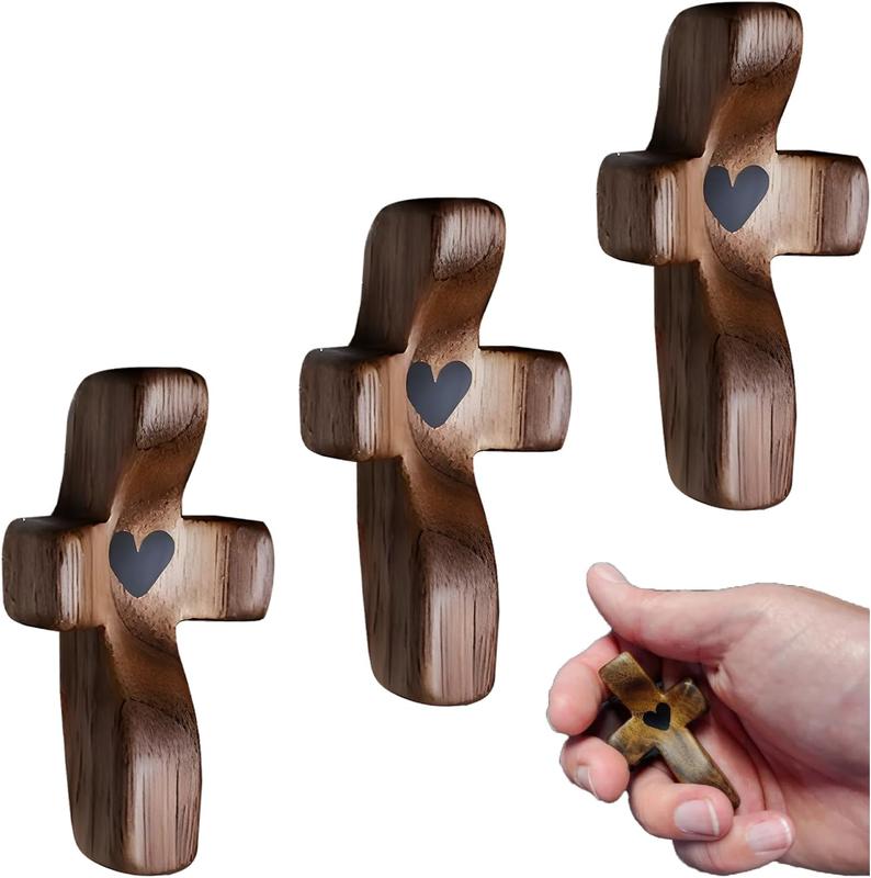 Encouragement Gift, Relieve Anxiety Comfort Cross for Clutching, Clinging and Praying, Pocket Olive Wood Cross Religious Gift for Children and Adults (5 Pcs)