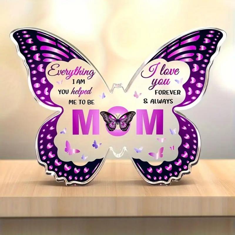 Butterfly Design Acrylic Plaque, Creative Letter Design Desktop Ornament, Home Decor Gift for Mom