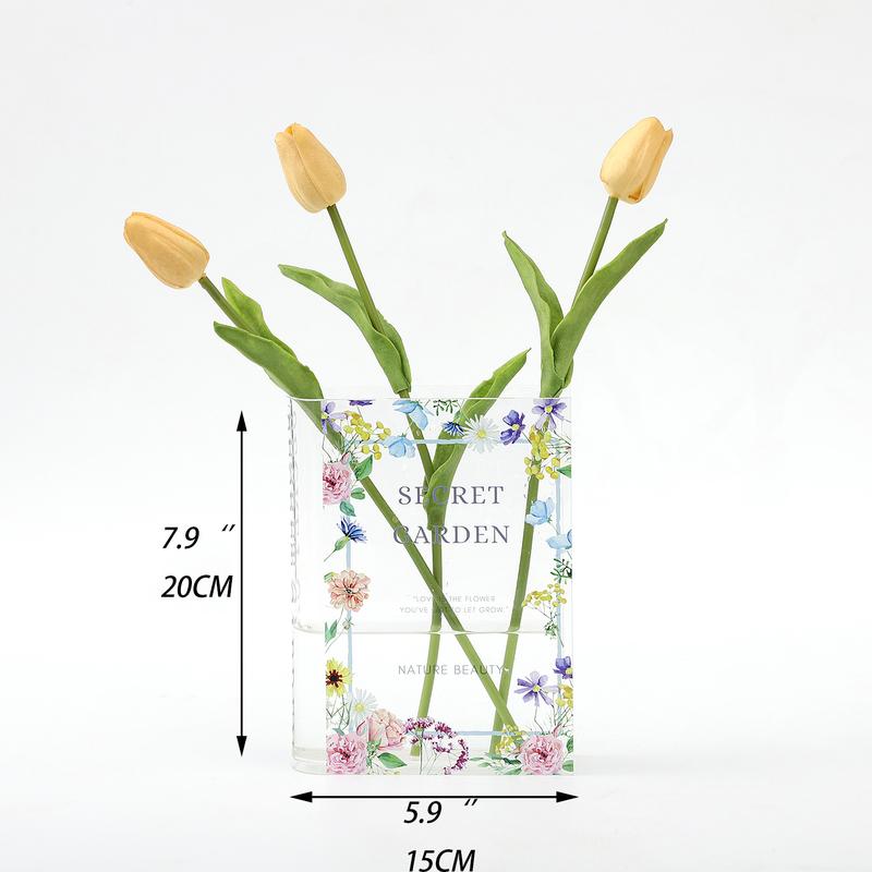 PORPAN Book Vase, Acrylic Book Vase for Flowers, Book Flower Vase Clear, Book Shaped Vase, A Book about Flowers Vase,