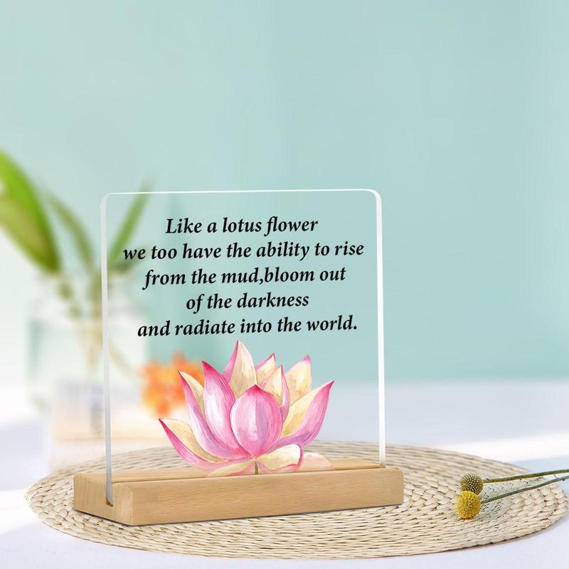 Lotus Pattern Acrylic Desktop Ornament, Lotus Flower Decorative Ornament, Inspirational Gift for Women, Home Decor for Living Room Bedroom Office