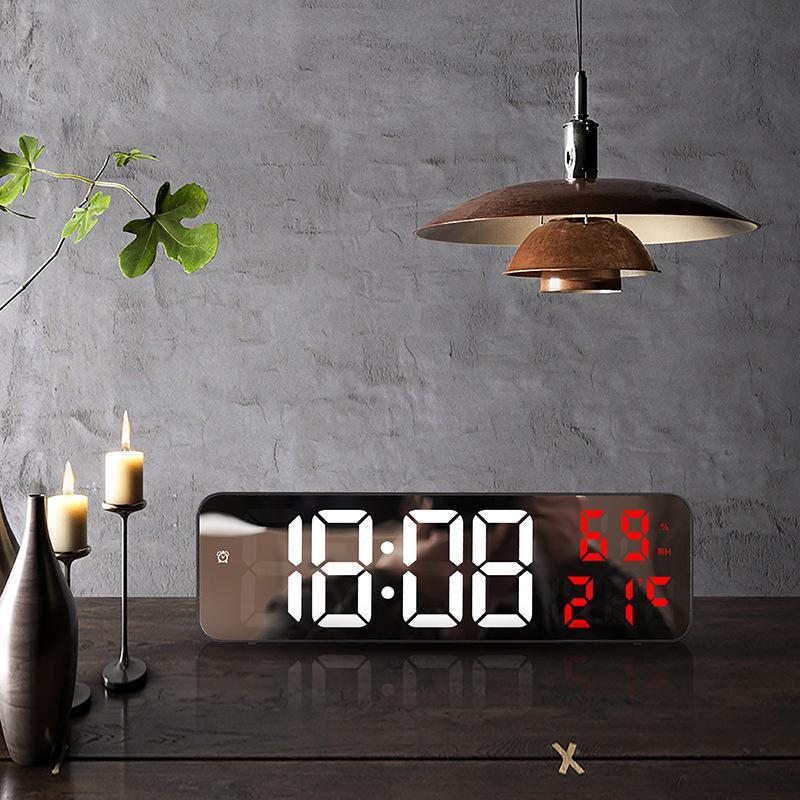 USB Charging Mirror Large Screen Electronic Alarm Clock for Room Decor, LED Display Wall Clock, Home Decor for Living Room, Bedroom Decor