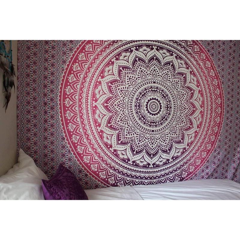 Popular Handicrafts Tapestry Wall Hanging Hippie Mandala Hippy Psychedelic Design Tapestries Bedspread 30 x 40 Inches (76 x 101 cms), Pink Purple Ombre