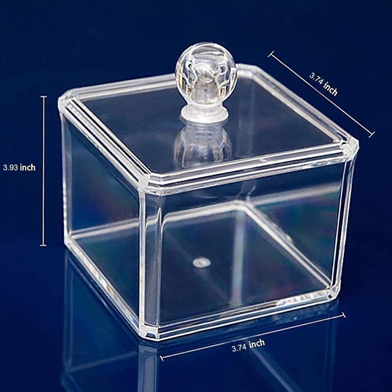 Square Acrylic Cotton Ball Holder Q-tip Holder Bathroom Swab Dispenser(Creative Life Pavilion) Bottles Organiser Tin Canister