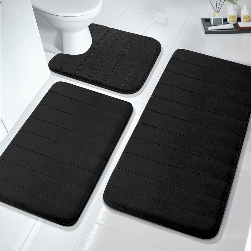 Bathroom Rugs For 3 Pieces, Memory Foam Bath Mat Set, Soft Comfortable, Water Absorption, Non-Slip, Thick, Machine Washable, Easier To Dry For Floor Mats For Bathroom, Shower, And Tub, Grey