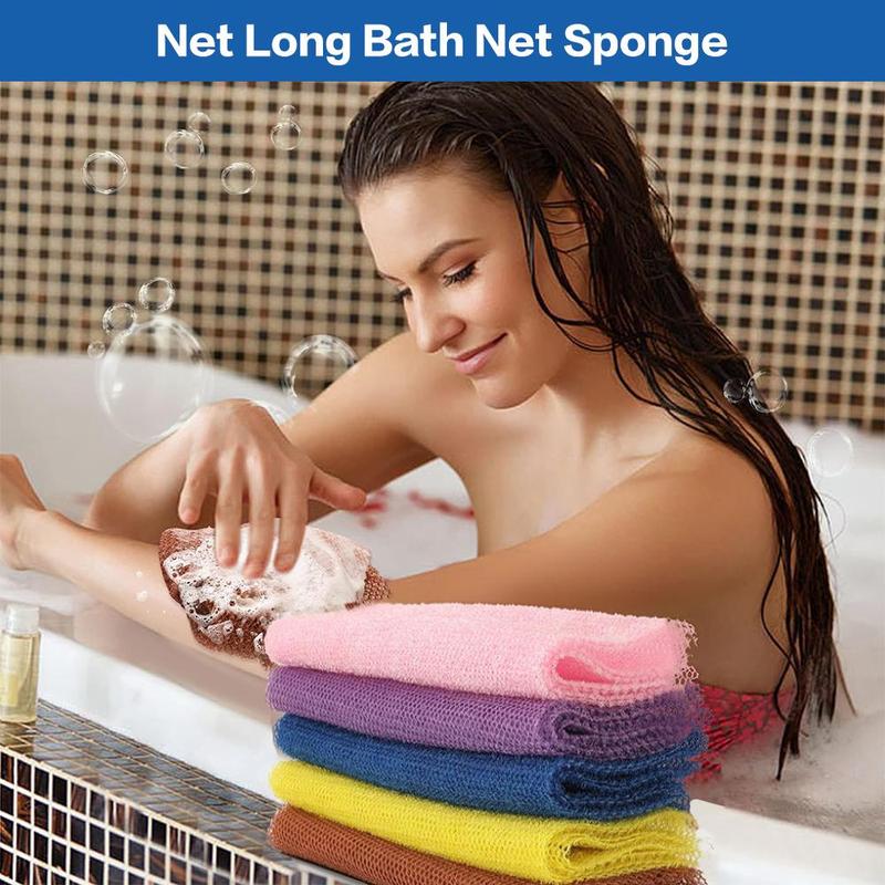 Net Bath Sponge, 3 Counts Bath Sponge Net, Long Net Bath Sponge, Exfoliating Shower Body Scrubber, Back Scrubber, Skin Smoother, Great for Daily Use