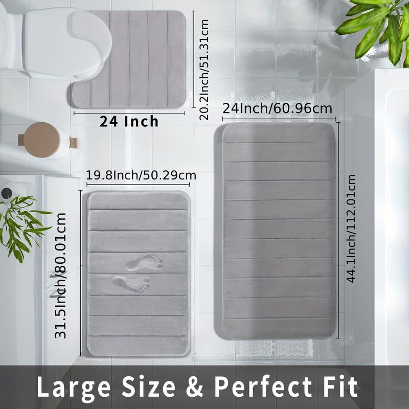 Bathroom Rugs For 3 Pieces, Memory Foam Bath Mat Set, Soft Comfortable, Water Absorption, Non-Slip, Thick, Machine Washable, Easier To Dry For Floor Mats For Bathroom, Shower, And Tub, Grey